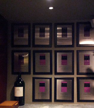 Opus's framed Wine Spectator Grand Awards