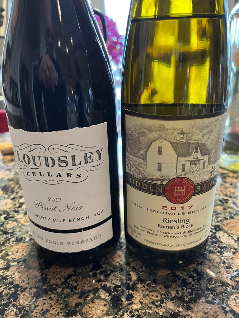 Cloudsley Cellars Pinot Noir 2017 and Hidden Bench Roman’s Block Riesling 2017